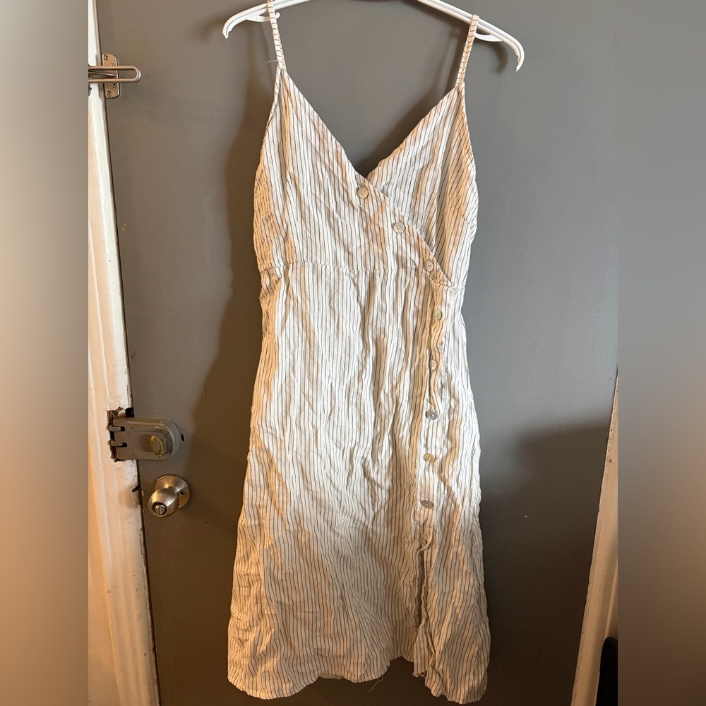 Francesca Bettini 100 % linen Striped midi asymmetrical‎ buttons dress